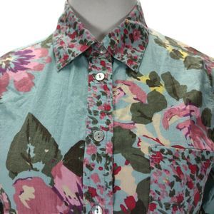Soft Surroundings Button Down Tunic Top Size S Scattered Roses Floral Cotton